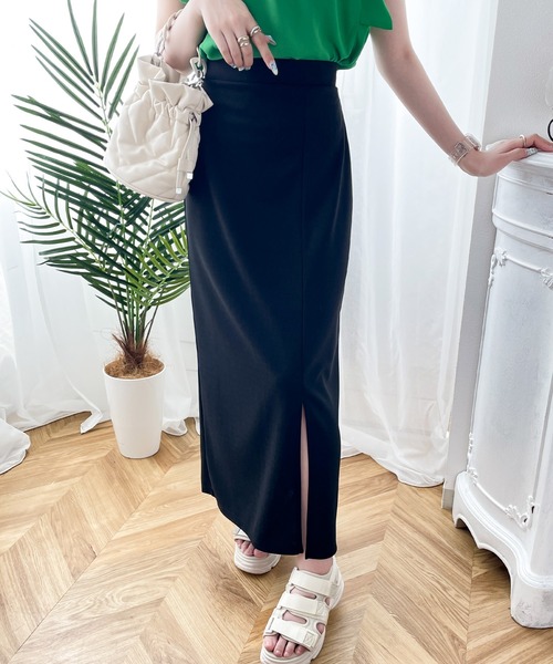 mily bilet（ミウィビレット）の「【mily bilet】スリット入りハイウエストIラインスカート（スカート・レディース・ブラック/ブルー/グリーン/オレンジ/グレイッシュベージュ・SMALL/MEDIUM/LARGE）」の16枚目の写真