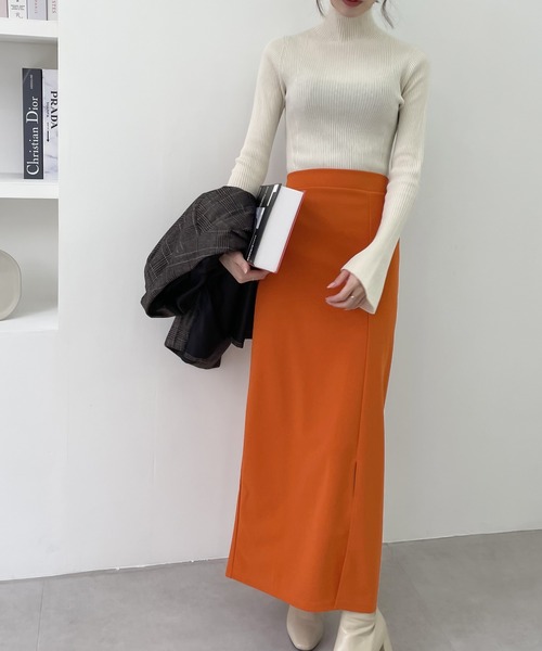 mily bilet（ミウィビレット）の「【mily bilet】スリット入りハイウエストIラインスカート（スカート・レディース・ブラック/ブルー/グリーン/オレンジ/グレイッシュベージュ・SMALL/MEDIUM/LARGE）」の22枚目の写真