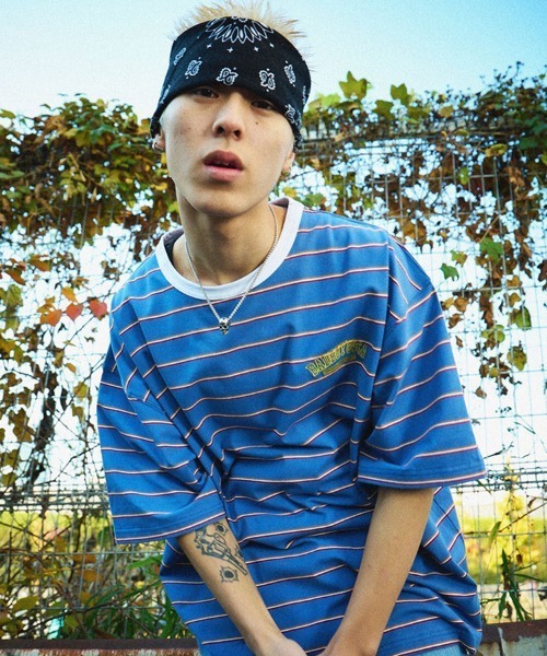 BAD BOY（バッドボーイ）の「BADBOY ロゴ 刺繍 ボーダーTシャツ（Tシャツ/カットソー・メンズ・サックスブルー/グリーン/ホワイト・M/L）」の3枚目の写真