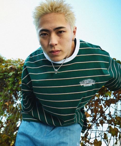 BAD BOY（バッドボーイ）の「BADBOY ロゴ 刺繍 ボーダーTシャツ（Tシャツ/カットソー・メンズ・サックスブルー/グリーン/ホワイト・M/L）」の2枚目の写真