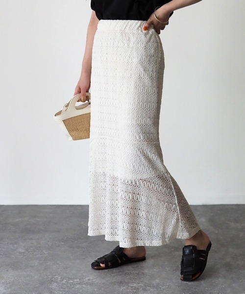 Riberry（リベリー）の「レースマーメイドスカート（スカート・レディース・ブラック/オフホワイト/イエロー/グリーン/グレイッシュベージュ・MEDIUM）」の2枚目の写真