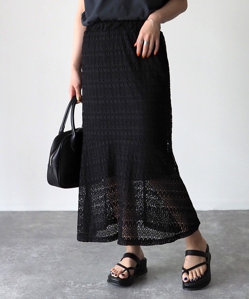 Riberry（リベリー）の「レースマーメイドスカート（スカート・レディース・ブラック/オフホワイト/イエロー/グリーン/グレイッシュベージュ・MEDIUM）」の3枚目の写真