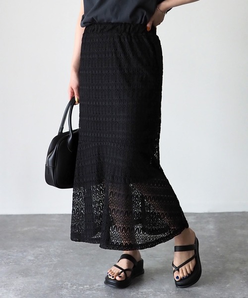 Riberry（リベリー）の「レースマーメイドスカート（スカート・レディース・ブラック/オフホワイト/イエロー/グリーン/グレイッシュベージュ・MEDIUM）」の6枚目の写真