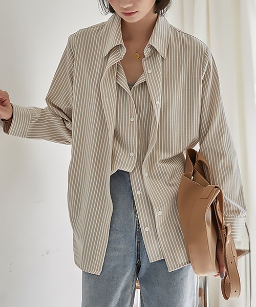 nagonstansストライプ レイヤードデザイン トップス nagonstansストライプ レイヤードデザイン トップス