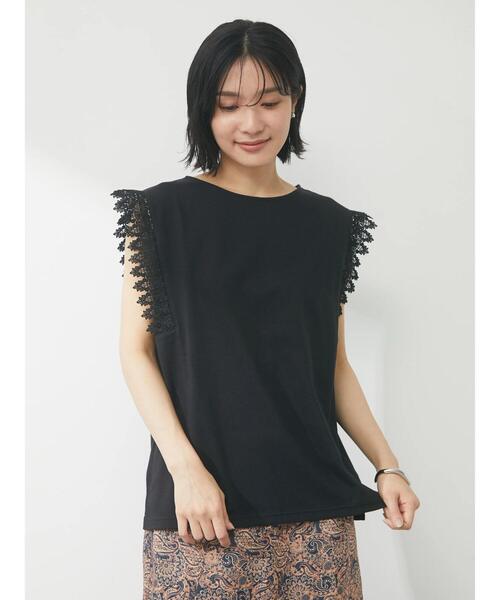 Green Parks(グリーンパークス)の「レースドッキング甘TEE(Tシャツ/カットソー・レディース・ブラック/ブラウン/オフホワイト/ブルーグリーン・FREE)」の6枚目の写真