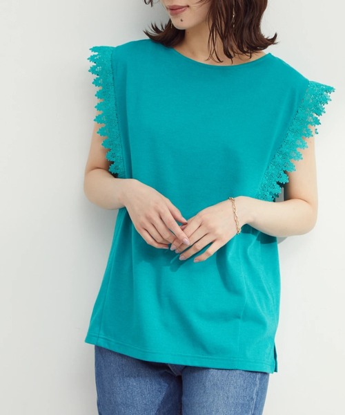 Green Parks(グリーンパークス)の「レースドッキング甘TEE(Tシャツ/カットソー・レディース・ブラック/ブラウン/オフホワイト/ブルーグリーン・FREE)」の4枚目の写真