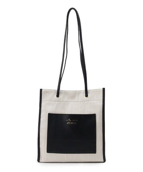 SHOO・LA・RUE（シューラルー）の「◆ストライプキャンバスポケットトート（トートバッグ・レディース・ブラック/ダークブラウン/サックスブルー・00）」の9枚目の写真