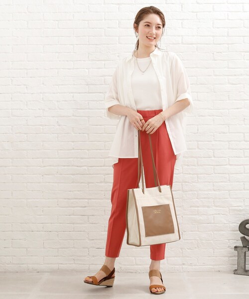 SHOO・LA・RUE（シューラルー）の「◆ストライプキャンバスポケットトート（トートバッグ・レディース・ブラック/ダークブラウン/サックスブルー・00）」の11枚目の写真