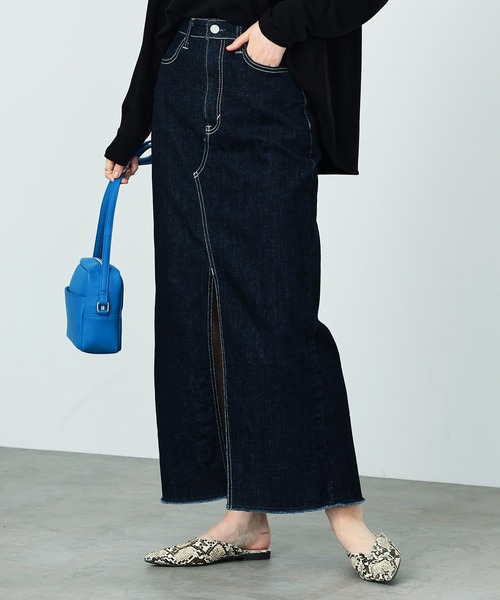 SOMETHING（サムシング）の「SOMETHING スリットデニムスカート（デニムスカート・レディース・ライトブルー/インディゴブルー・SMALL/MEDIUM）」の3枚目の写真