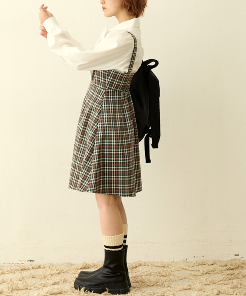 MERLOT（メルロー）の「カラーチェックジャンスカ（ジャンパースカート・レディース・ネイビー/グリーン・FREE）」の7枚目の写真