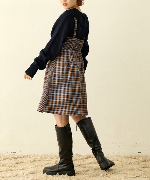 MERLOT（メルロー）の「カラーチェックジャンスカ（ジャンパースカート・レディース・ネイビー/グリーン・FREE）」の8枚目の写真