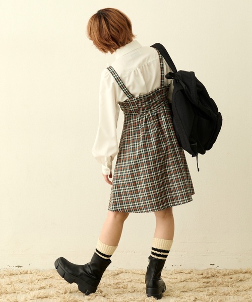 MERLOT（メルロー）の「カラーチェックジャンスカ（ジャンパースカート・レディース・ネイビー/グリーン・FREE）」の9枚目の写真