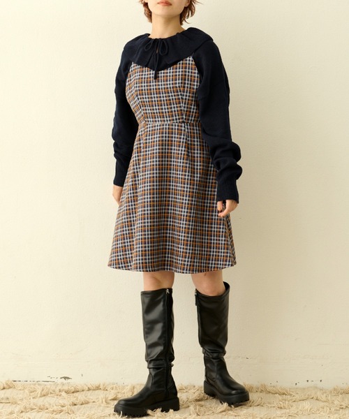 MERLOT（メルロー）の「カラーチェックジャンスカ（ジャンパースカート・レディース・ネイビー/グリーン・FREE）」の6枚目の写真
