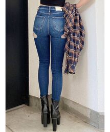 GYDA | ハイウエスト ダブルBACKRIPPED デニムスキニーパンツ(デニムパンツ)