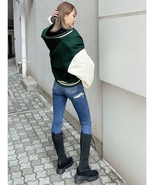 GYDA（ジェイダ）の「ハイウエスト ダブルBACKRIPPED デニムスキニーパンツ（デニムパンツ・レディース・ブルー/インディゴブルー・X-SMALL/SMALL/MEDIUM）」の11枚目の写真