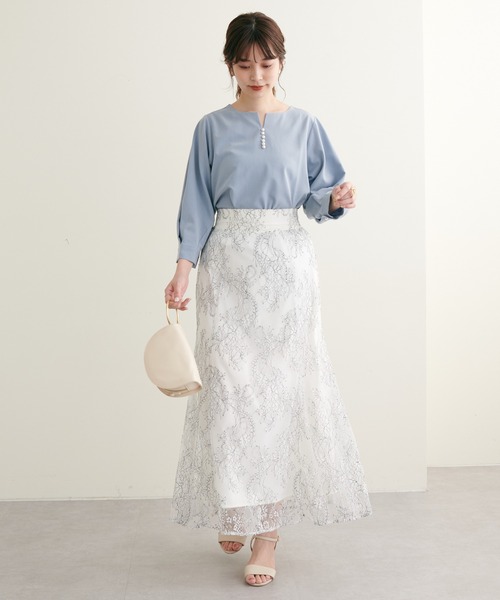 natural couture（ナチュラルクチュール）の「2022AWアイテム/セットアップ可/パール付きスキッパーブラウス（シャツ/ブラウス・レディース・サックスブルー/ネイビー/ベージュ/オレンジ/ピンク/ミント・FREE）」の22枚目の写真