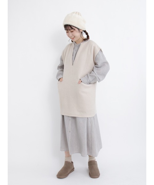 Samansa Mos2（サマンサ モスモス）の「圧縮ウール風カットベスト（ベスト・レディース・チャコール/キナリ/カーキ・ﾌﾘ-）」の13枚目の写真