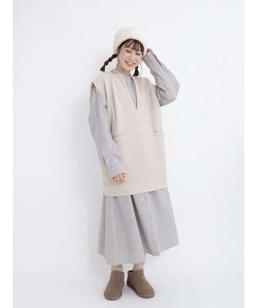 Samansa Mos2（サマンサ モスモス）の「圧縮ウール風カットベスト（ベスト・レディース・チャコール/キナリ/カーキ・ﾌﾘ-）」の5枚目の写真