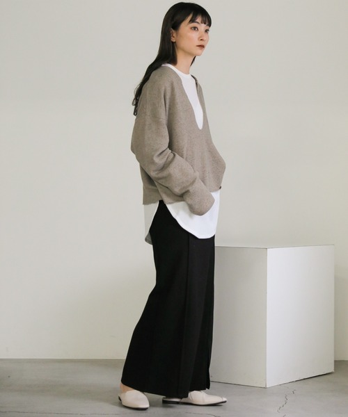select MOCA（セレクトモカ）の「Uネックスウェットショート丈プルオーバー（スウェット・レディース・ライトグレー/ブラック/ダークベージュ・FREE）」の6枚目の写真