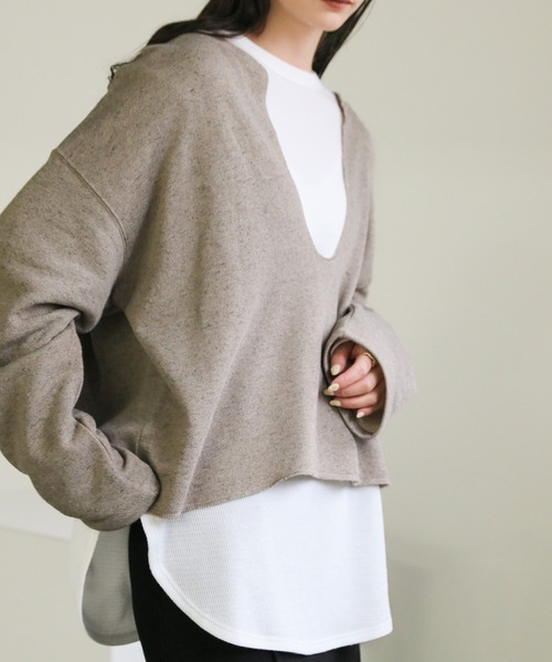 select MOCA（セレクトモカ）の「Uネックスウェットショート丈プルオーバー（スウェット・レディース・ライトグレー/ブラック/ダークベージュ・FREE）」の22枚目の写真