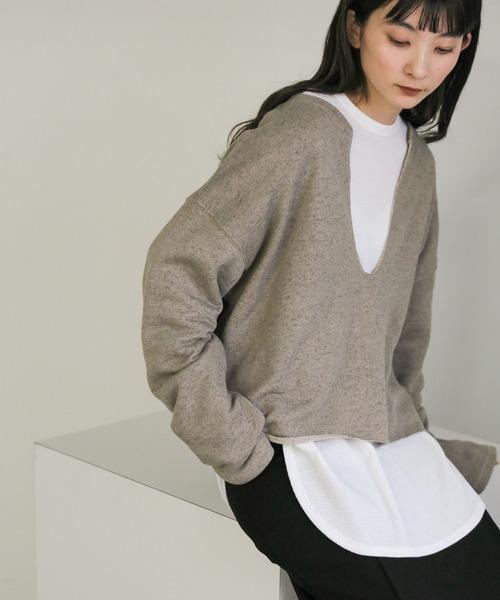 select MOCA（セレクトモカ）の「Uネックスウェットショート丈プルオーバー（スウェット・レディース・ライトグレー/ブラック/ダークベージュ・FREE）」の14枚目の写真