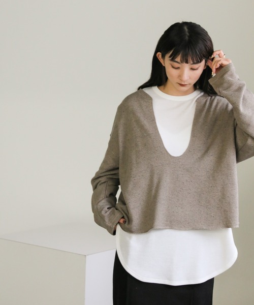 select MOCA（セレクトモカ）の「Uネックスウェットショート丈プルオーバー（スウェット・レディース・ライトグレー/ブラック/ダークベージュ・FREE）」の18枚目の写真