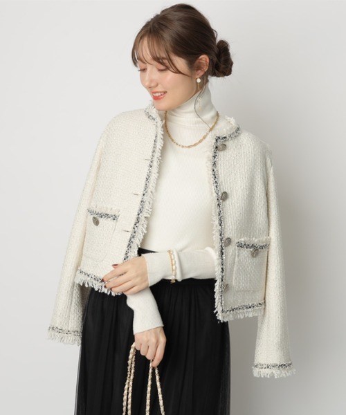 【完売品】 Apuweiser-riche ツイード フリンジ コート ホワイト Apuweiser-riche フリンジツイードニットジャケット - メルカリ