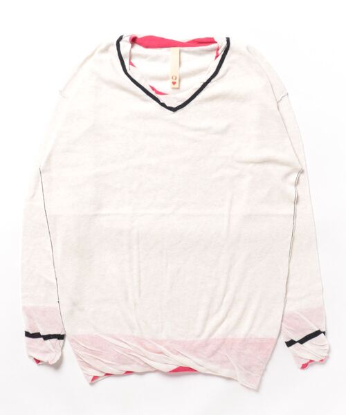 Q（キュー）の「BROS Vネックニット（ニット/セーター・レディース・ライム/アイボリー・MEDIUM）」の4枚目の写真