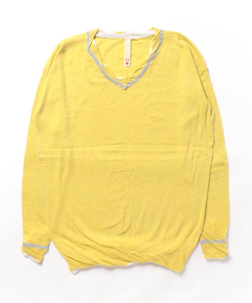 Q（キュー）の「BROS Vネックニット（ニット/セーター・レディース・ライム/アイボリー・MEDIUM）」の5枚目の写真