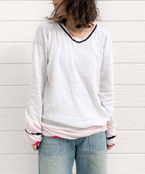 Q（キュー）の「BROS Vネックニット（ニット/セーター・レディース・ライム/アイボリー・MEDIUM）」の6枚目の写真