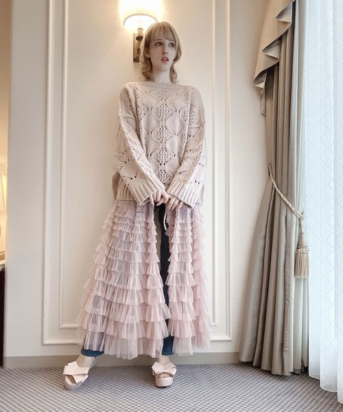 lilLilly（リルリリー）の「ケーブルニットトップス（ニット/セーター・レディース・ピンク/ホワイト/ブルー・FREE）」の11枚目の写真