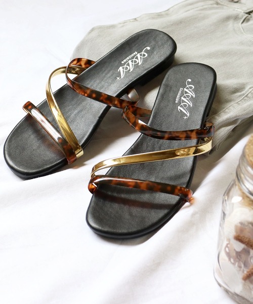 AAA+(サンエープラス)の「スクエアトゥ フラットコードサンダル 華奢ストラップサンダル(サンダル・レディース・ダークブラウン/パイソン/ブラウン/アイボリー/ブラック/ライトブルー/クリア/その他1/ライトグリーン/シルバー・M/LL/L/S)」の9枚目の写真