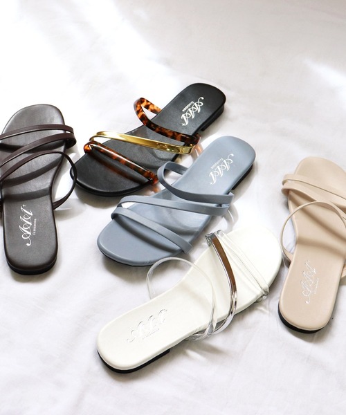 AAA+(サンエープラス)の「スクエアトゥ フラットコードサンダル 華奢ストラップサンダル(サンダル・レディース・ダークブラウン/パイソン/ブラウン/アイボリー/ブラック/ライトブルー/クリア/その他1/ライトグリーン/シルバー・M/LL/L/S)」の14枚目の写真