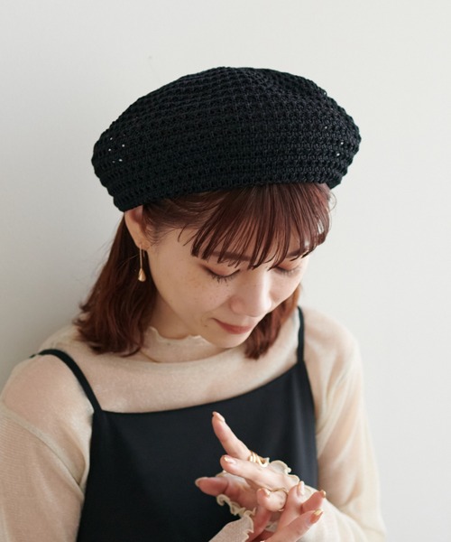 DISCOAT（ディスコート）の「柄編みクロシェベレー帽（ハンチング/ベレー帽・レディース・ブラック/ベージュ・FREE）」の13枚目の写真