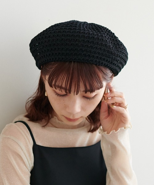 DISCOAT（ディスコート）の「柄編みクロシェベレー帽（ハンチング/ベレー帽・レディース・ブラック/ベージュ・FREE）」の15枚目の写真