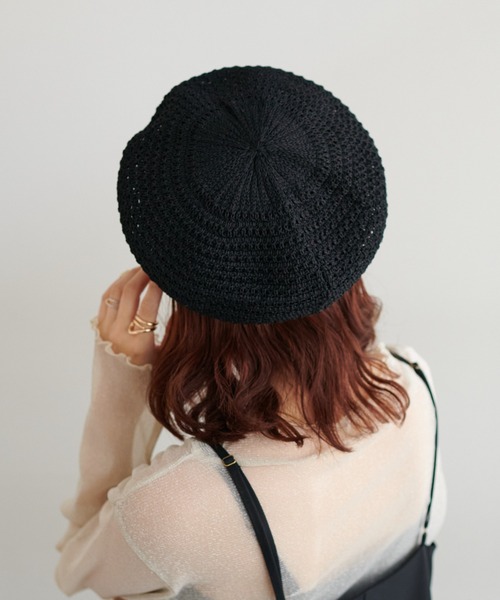 DISCOAT（ディスコート）の「柄編みクロシェベレー帽（ハンチング/ベレー帽・レディース・ブラック/ベージュ・FREE）」の9枚目の写真