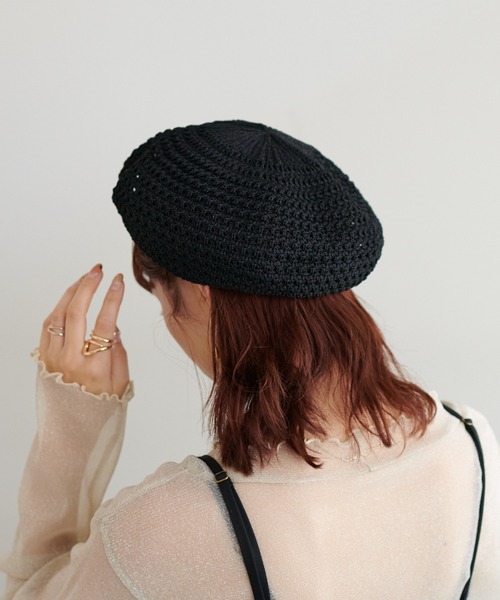 DISCOAT（ディスコート）の「柄編みクロシェベレー帽（ハンチング/ベレー帽・レディース・ブラック/ベージュ・FREE）」の7枚目の写真