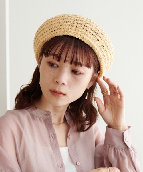 DISCOAT（ディスコート）の「柄編みクロシェベレー帽（ハンチング/ベレー帽・レディース・ブラック/ベージュ・FREE）」の3枚目の写真