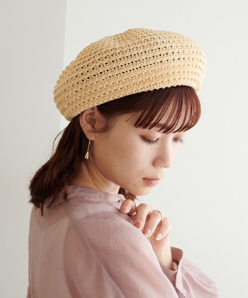 DISCOAT（ディスコート）の「柄編みクロシェベレー帽（ハンチング/ベレー帽・レディース・ブラック/ベージュ・FREE）」の6枚目の写真