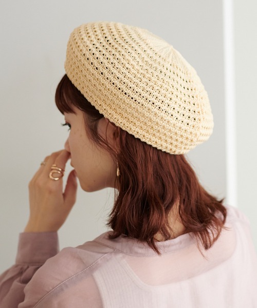 DISCOAT（ディスコート）の「柄編みクロシェベレー帽（ハンチング/ベレー帽・レディース・ブラック/ベージュ・FREE）」の19枚目の写真