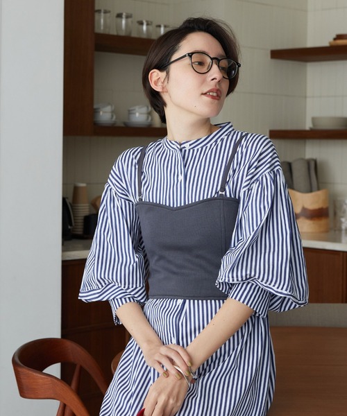 Ozz Croce ストライプ ビスチェ ワンピース 大人カジュアルでモードな印象に。ビスチェドッキングワンピース