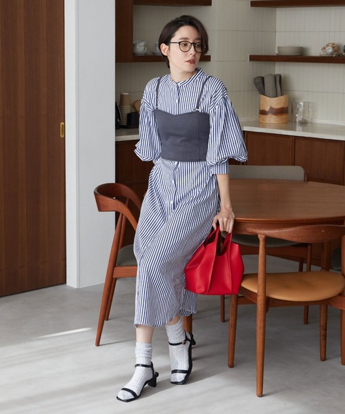 Ozz Croce ストライプ ビスチェ ワンピース Ozz Croce ストライプ柄ビスチェワンピース オッズオン オッズ