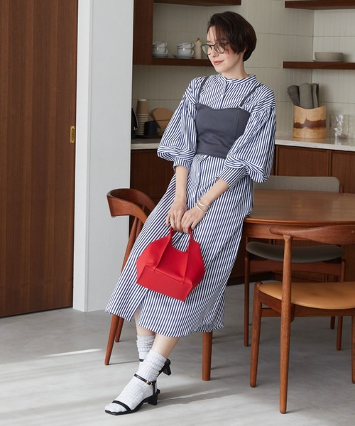 セール】ビスチェセットストライプシャツワンピース（シャツワンピース