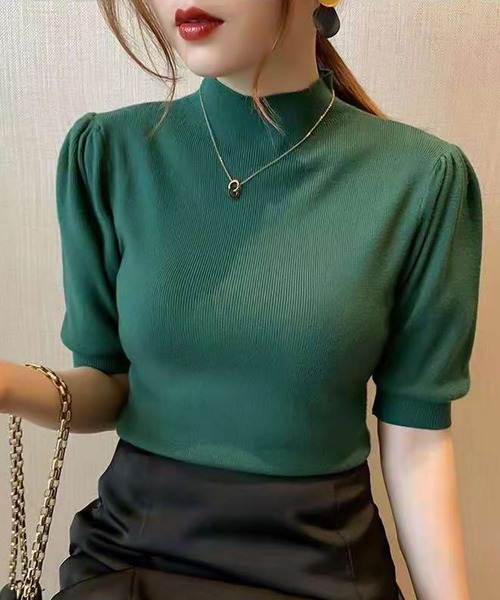 Ulysses（ユリシス）の「プチハイネックパフスリ半袖ニットトップス（ニット/セーター・レディース・ピンク/グリーン/アイボリー/イエロー/キャメル/グレー/ホワイト/ブラック/レッド/ダークグリーン/マスタード/ベージュ/ブラウン・F）」の22枚目の写真