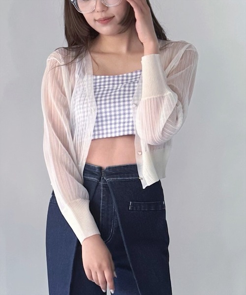 REDYAZEL（レディアゼル）の「シアーＶネックカーデガン（カーディガン/ボレロ・レディース・ピンク/ベージュ/オフホワイト・FREE）」の2枚目の写真