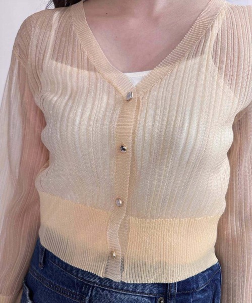 REDYAZEL（レディアゼル）の「シアーＶネックカーデガン（カーディガン/ボレロ・レディース・ピンク/ベージュ/オフホワイト・FREE）」の12枚目の写真