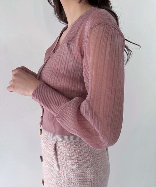 REDYAZEL（レディアゼル）の「シアーＶネックカーデガン（カーディガン/ボレロ・レディース・ピンク/ベージュ/オフホワイト・FREE）」の14枚目の写真