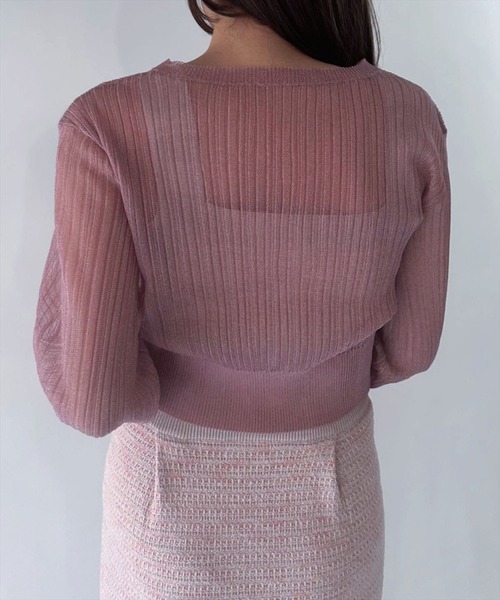 REDYAZEL（レディアゼル）の「シアーＶネックカーデガン（カーディガン/ボレロ・レディース・ピンク/ベージュ/オフホワイト・FREE）」の15枚目の写真