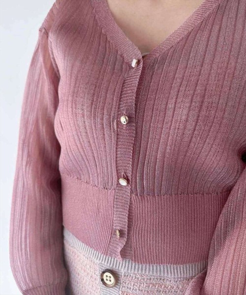 REDYAZEL（レディアゼル）の「シアーＶネックカーデガン（カーディガン/ボレロ・レディース・ピンク/ベージュ/オフホワイト・FREE）」の17枚目の写真