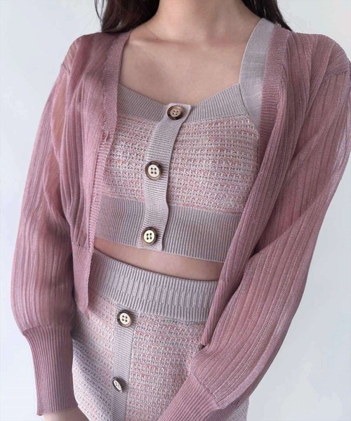 REDYAZEL（レディアゼル）の「シアーＶネックカーデガン（カーディガン/ボレロ・レディース・ピンク/ベージュ/オフホワイト・FREE）」の13枚目の写真